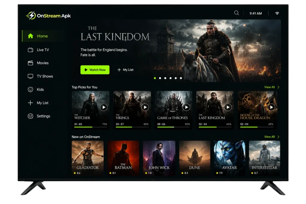 On Stream App for Smart TV Hero Section