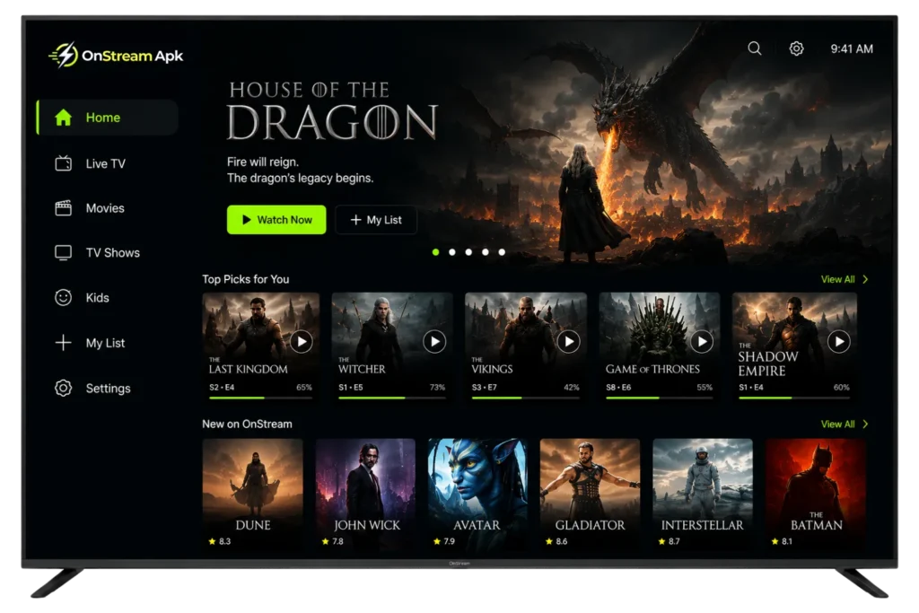 OnStream for Android TV Hero Section